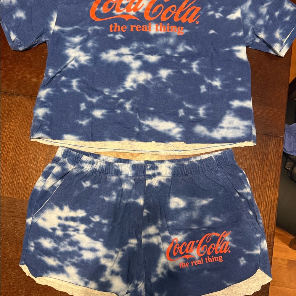 Coca-Cola Blue and White crop shirt & shorts